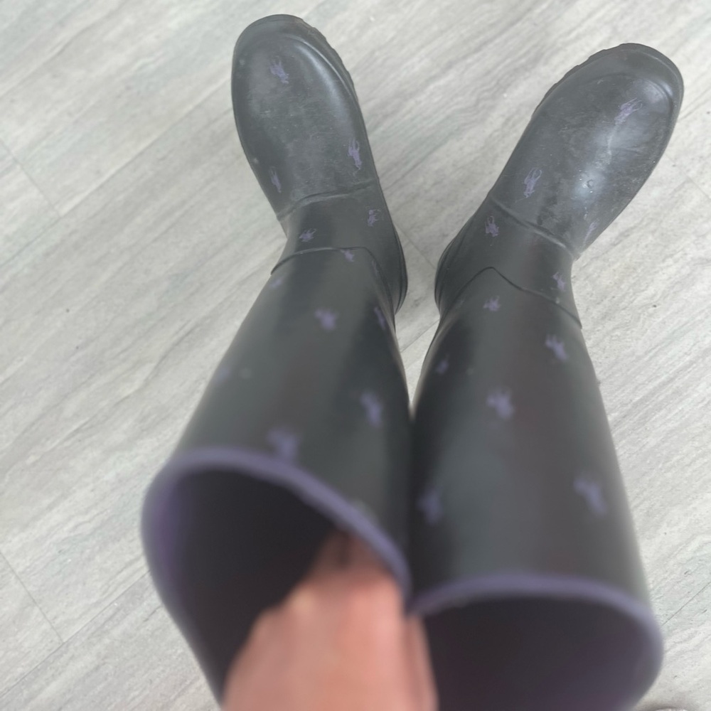Polo by Ralph Lauren Black and Purple Women's Rain Boots. Size 7.5
